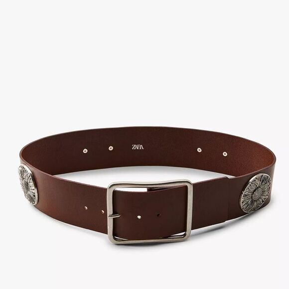 ZARA WIDE LEATHER BELT WITH FLOWERS